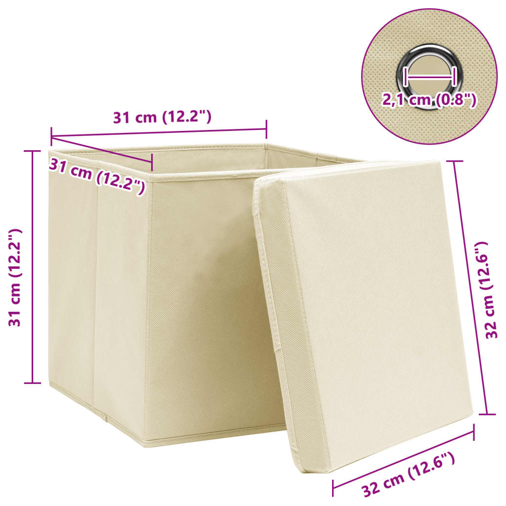 Scatole Portaoggetti con Coperchi 4pz Crema 32x32x32 cm Tessuto 288358