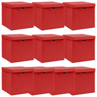 Scatole con Coperchi 10 pz Rosse 32x32x32 cm in Tessuto