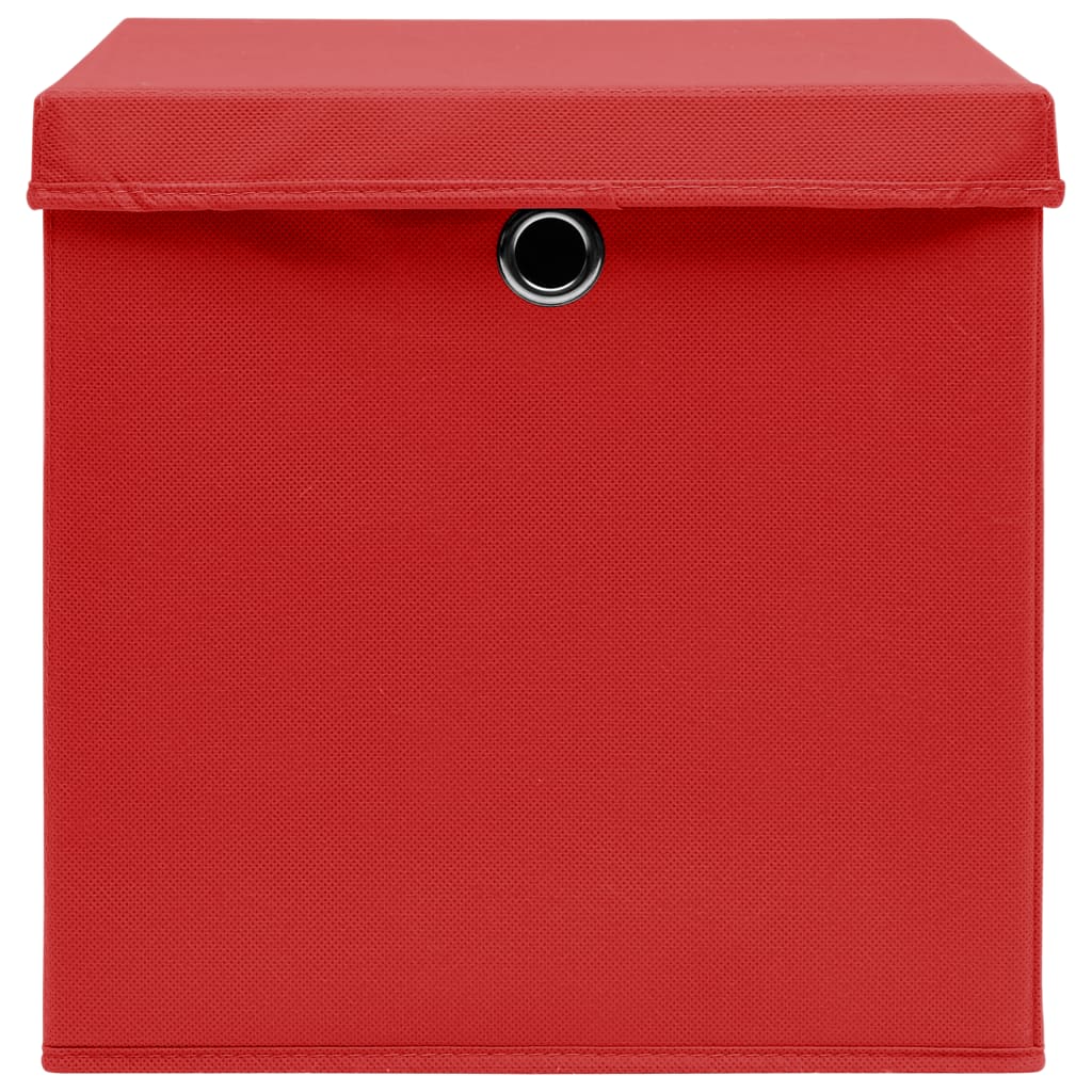 Scatole con Coperchi 10 pz Rosse 32x32x32 cm in Tessuto