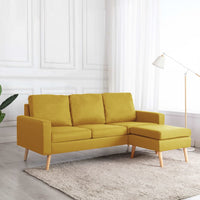 Divano a 3 Posti con Poggiapiedi Giallo in Tessuto 288729