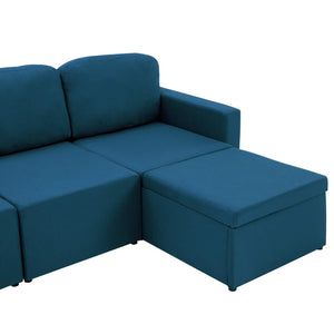 Divano Letto Modulare a 3 Posti Blu in Tessuto 288787