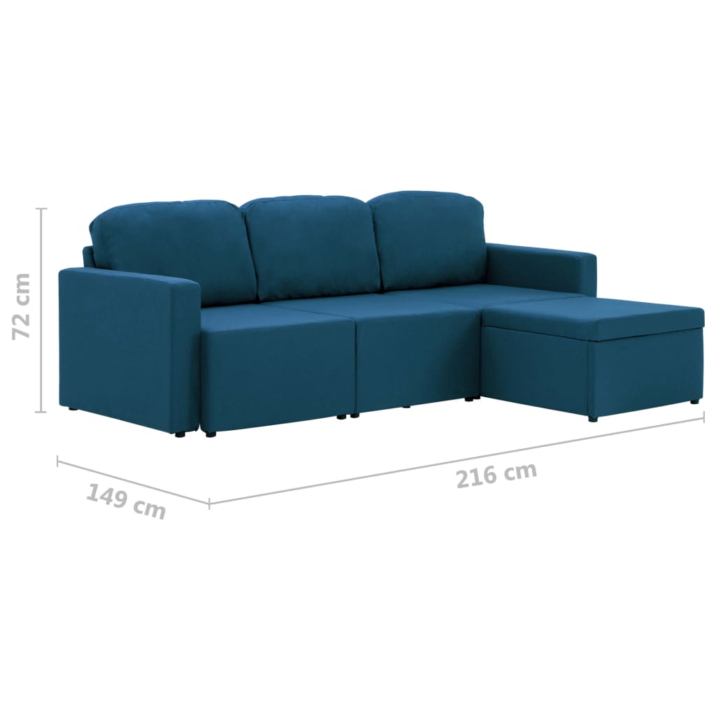 Divano Letto Modulare a 3 Posti Blu in Tessuto 288787