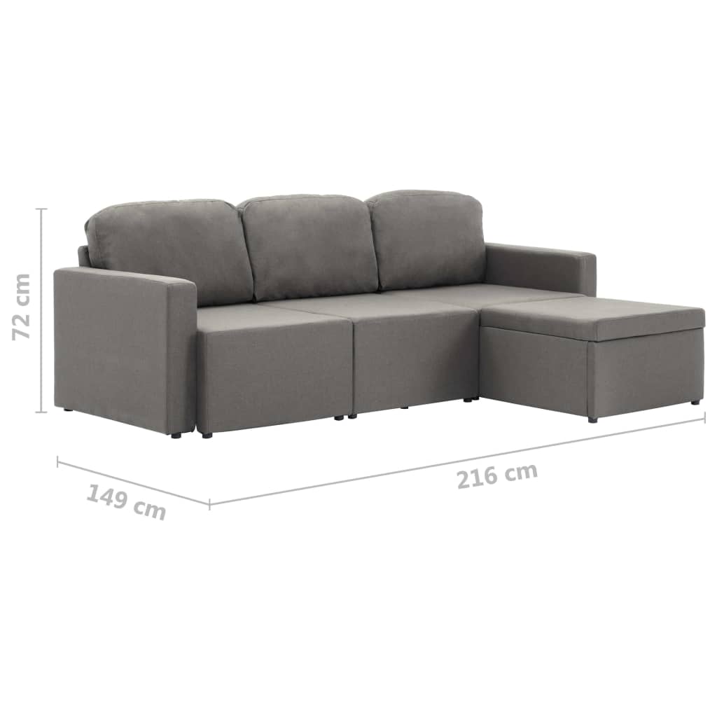 Divano Letto Modulare a 3 Posti Grigio Talpa in Tessuto  cod mxl 23530