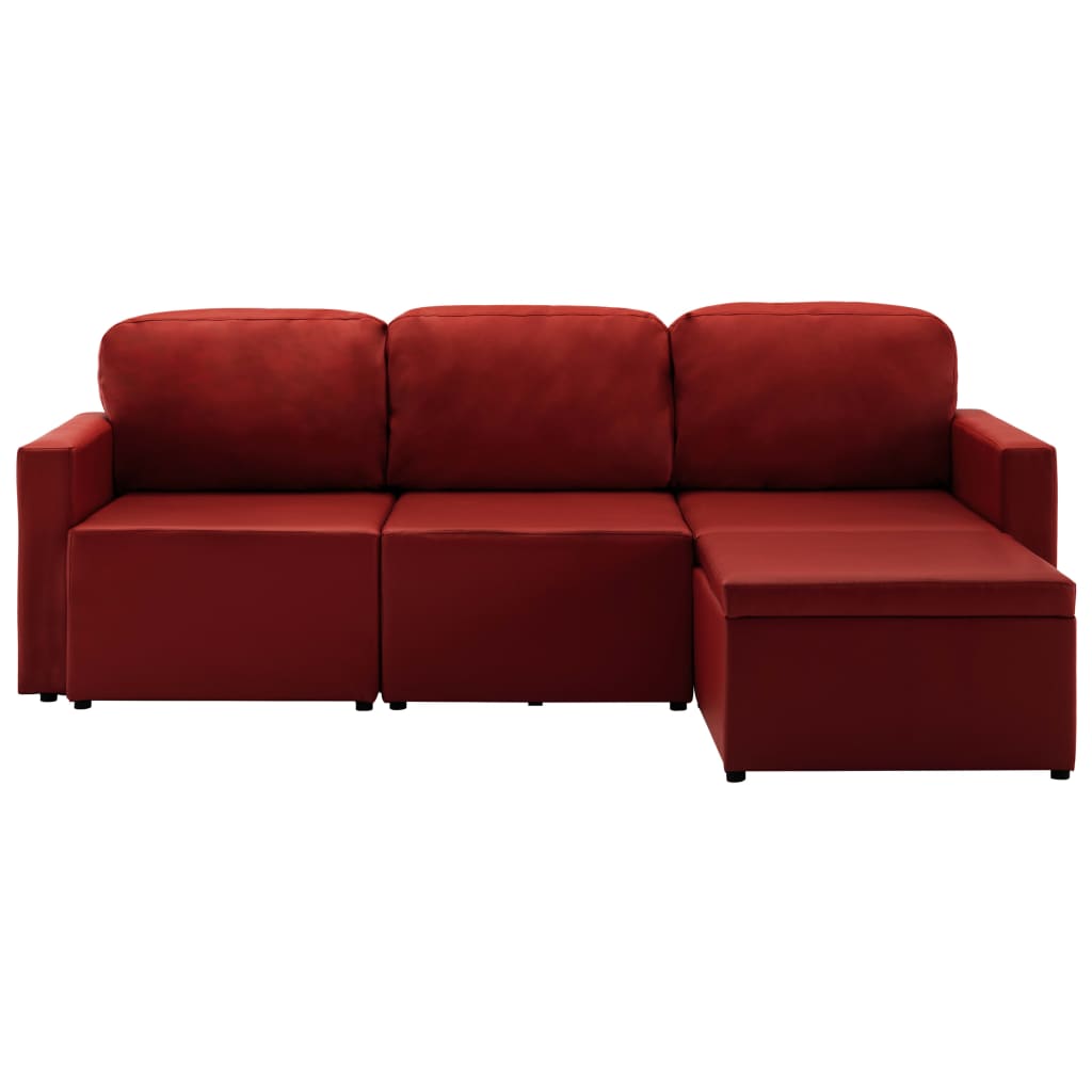 Divano Letto Modulare a 3 Posti Rosso Vino in Similpelle 288797