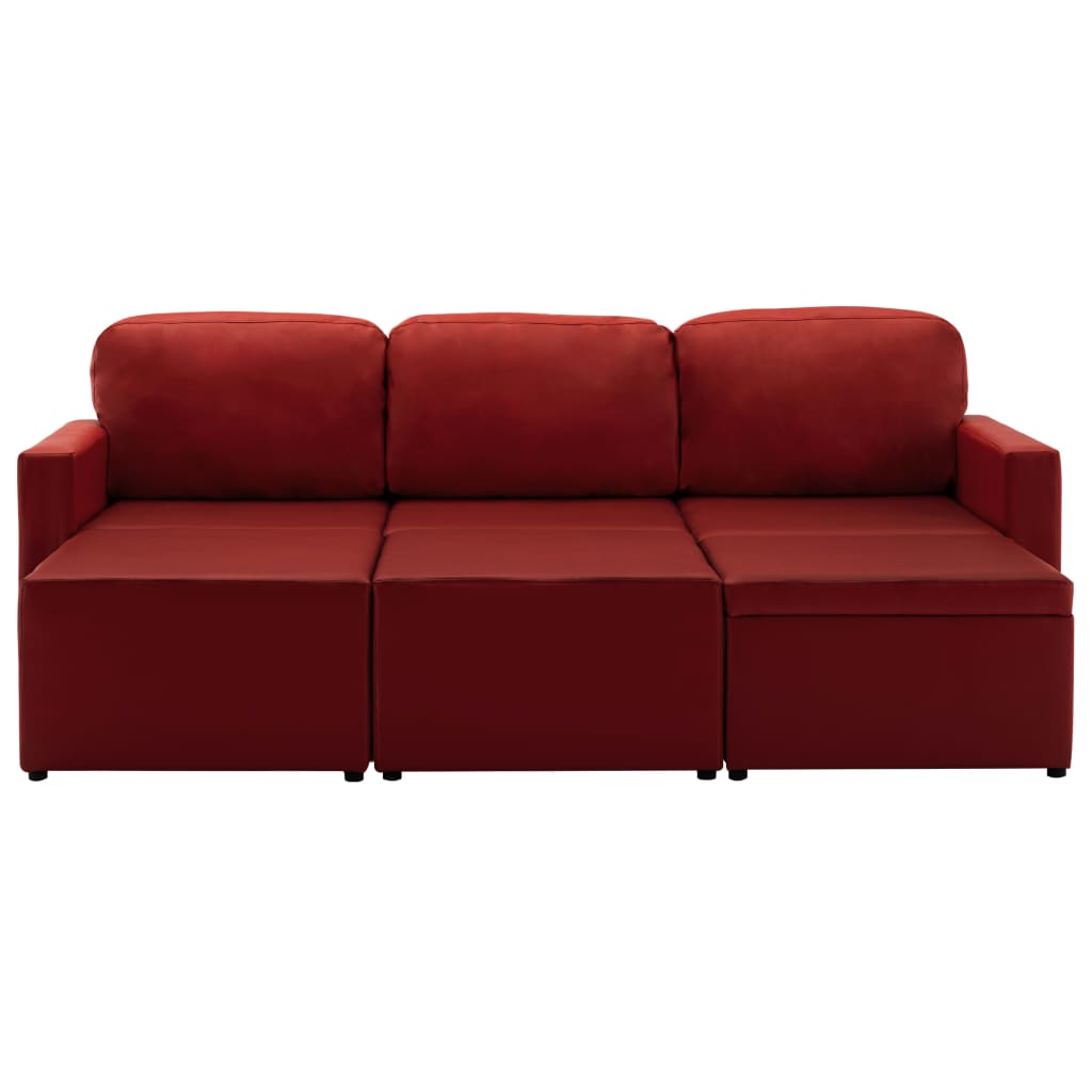 Divano Letto Modulare a 3 Posti Rosso Vino in Similpelle cod mxl 20682