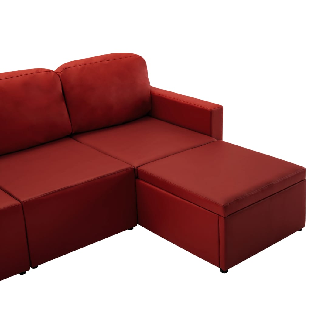 Divano Letto Modulare a 3 Posti Rosso Vino in Similpelle 288797