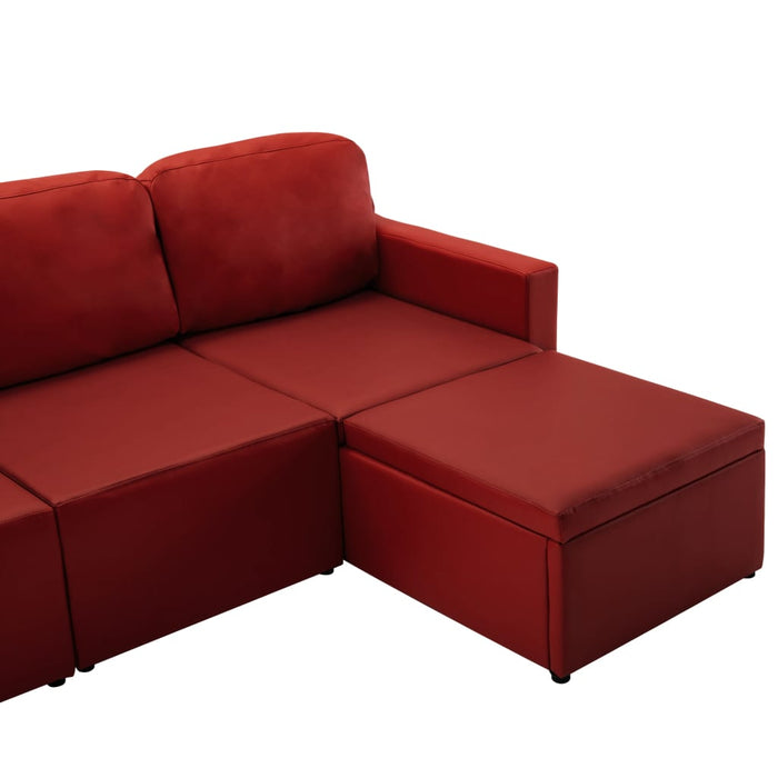Divano Letto Modulare a 3 Posti Rosso Vino in Similpelle 288797