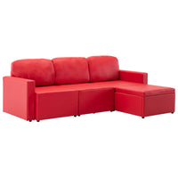 Divano Letto Modulare a 3 Posti Rosso in Similpelle 288798