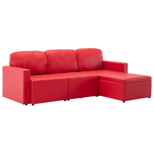 Divano Letto Modulare a 3 Posti Rosso in Similpelle 288798