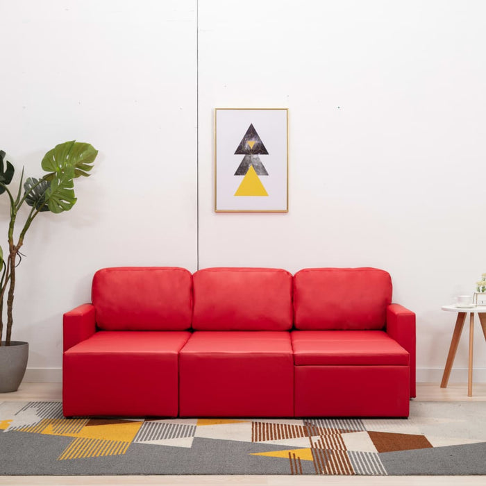 Divano Letto Modulare a 3 Posti Rosso in Similpelle 288798