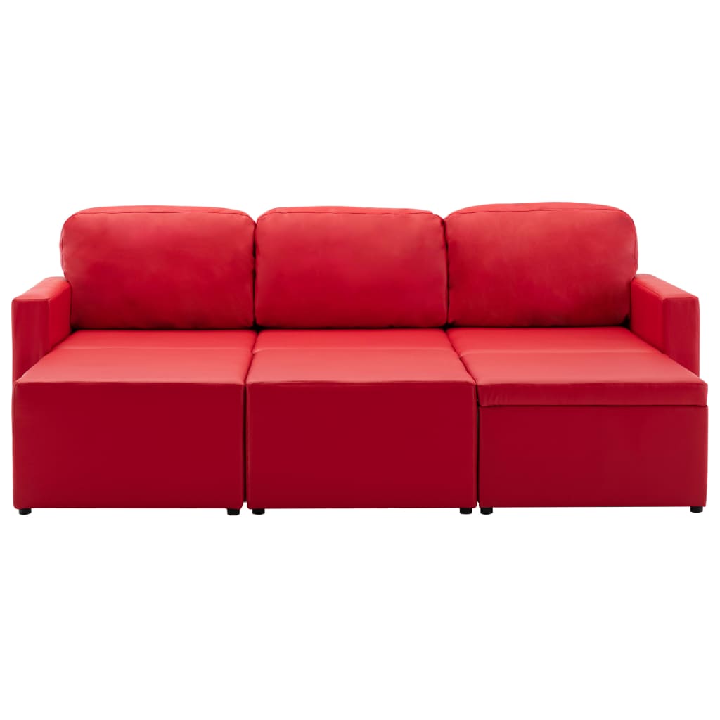 Divano Letto Modulare a 3 Posti Rosso in Similpelle cod mxl 24806