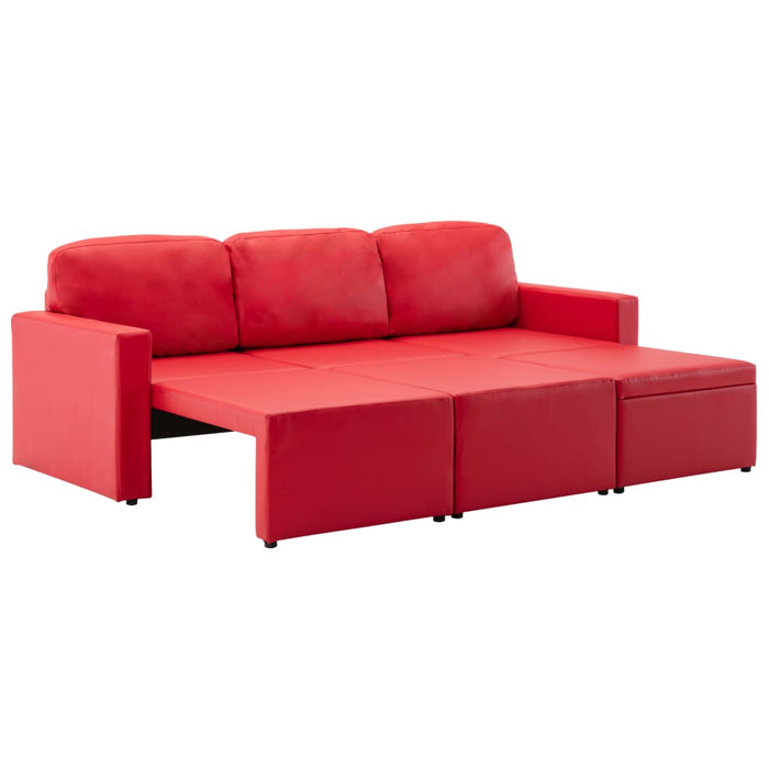 Divano Letto Modulare a 3 Posti Rosso in Similpelle 288798