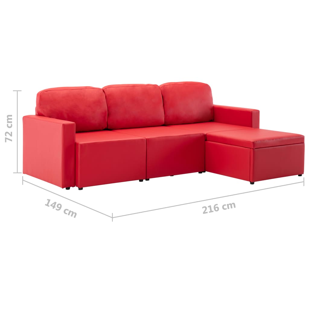 Divano Letto Modulare a 3 Posti Rosso in Similpelle cod mxl 24806