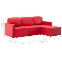 Divano Letto Modulare a 3 Posti Rosso in Similpelle cod mxl 24806