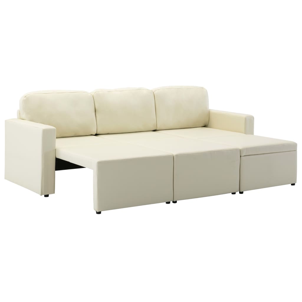 Divano Letto Modulare a 3 Posti Crema in Similpelle 288799