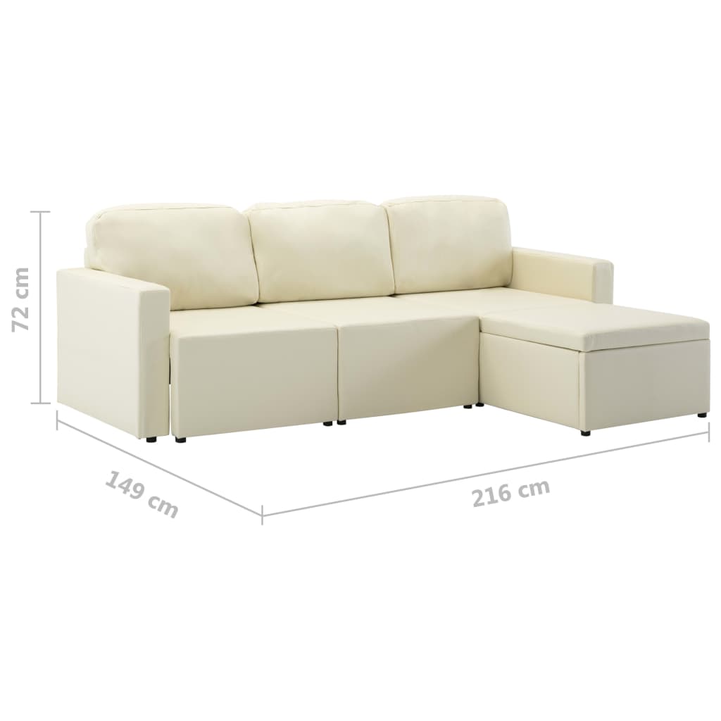 Divano Letto Modulare a 3 Posti Crema in Similpelle 288799