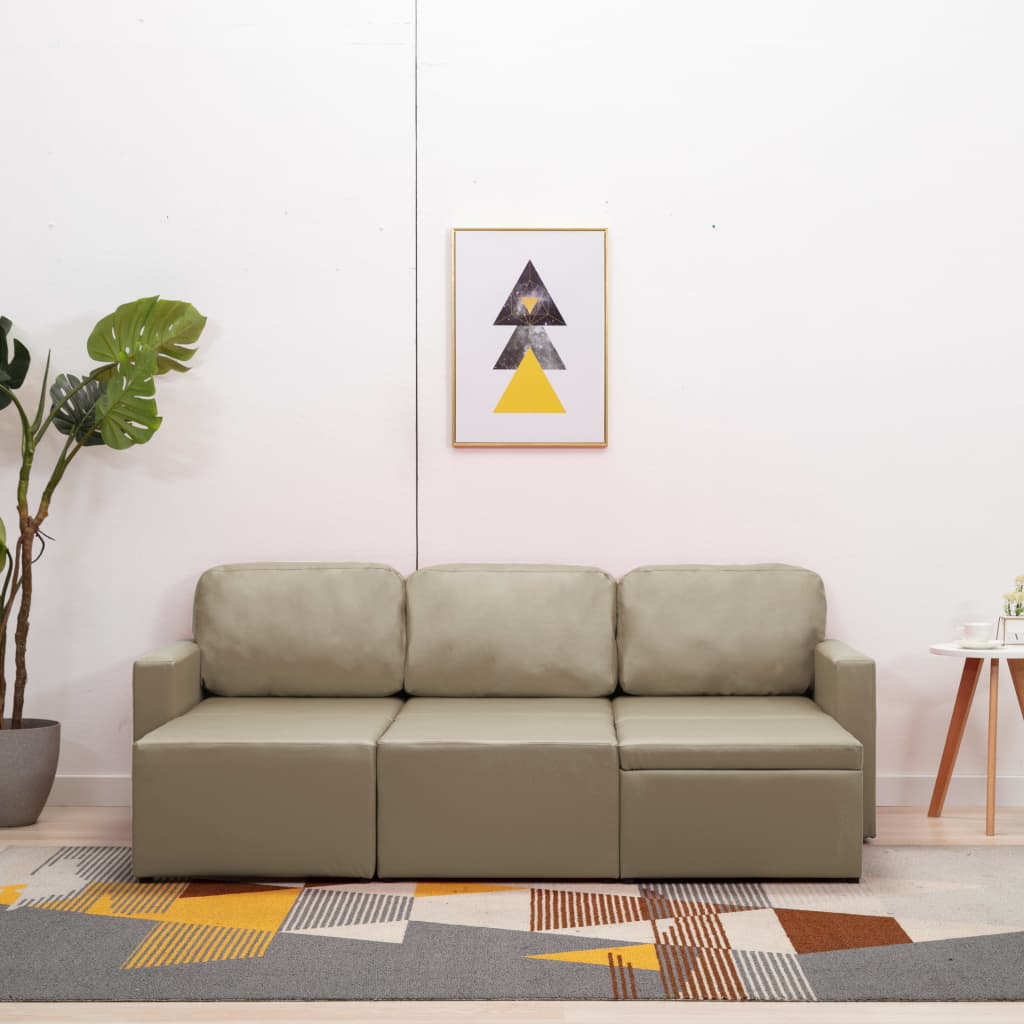 vidaXL Divano Letto Modulare a 3 Posti Cappuccino in Similpelle