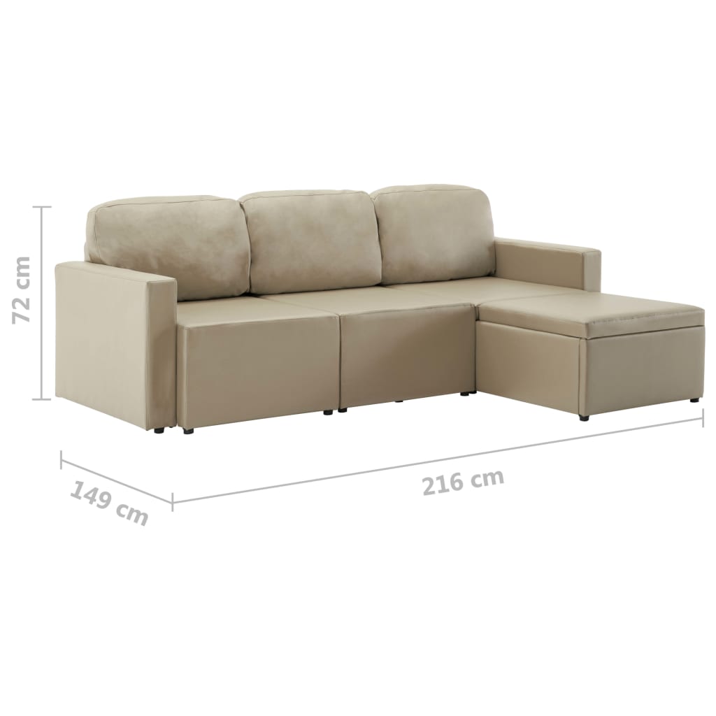 vidaXL Divano Letto Modulare a 3 Posti Cappuccino in Similpelle