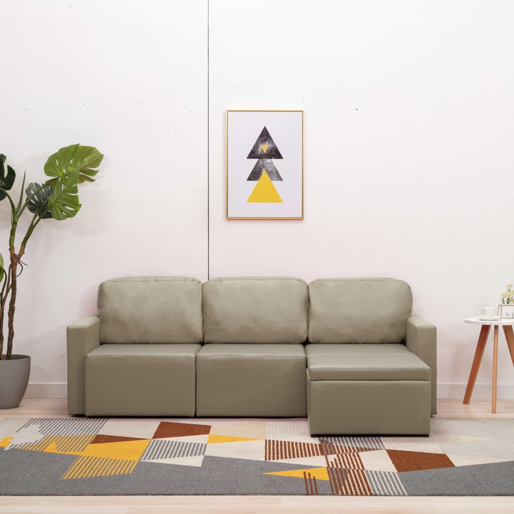 vidaXL Divano Letto Modulare a 3 Posti Cappuccino in Similpelle