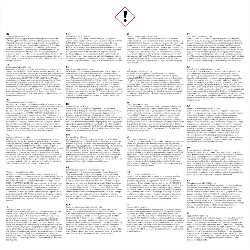 Detersivo in Capsule per Lavastoviglie 250 pz 4,5 kg 30143