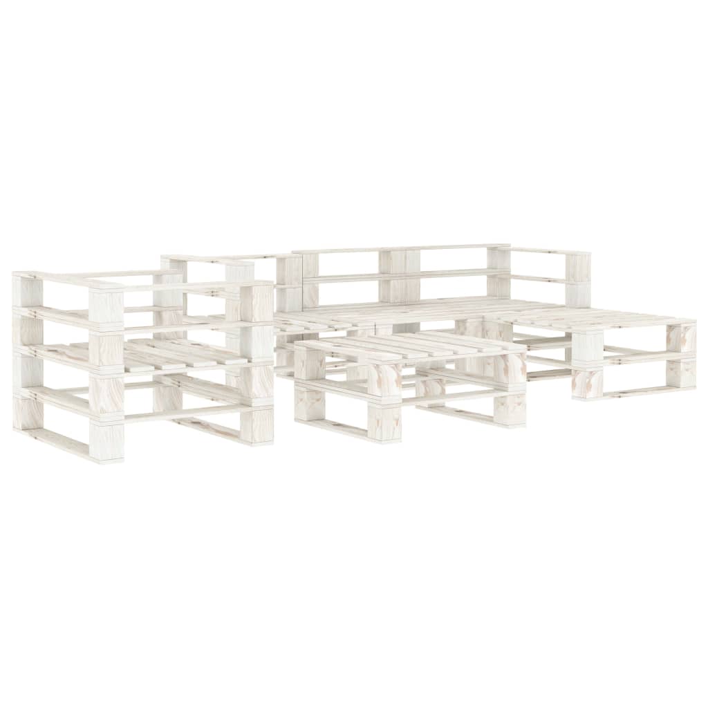Set Divani da Giardino 6 pz su Pallet in Legno Bianco