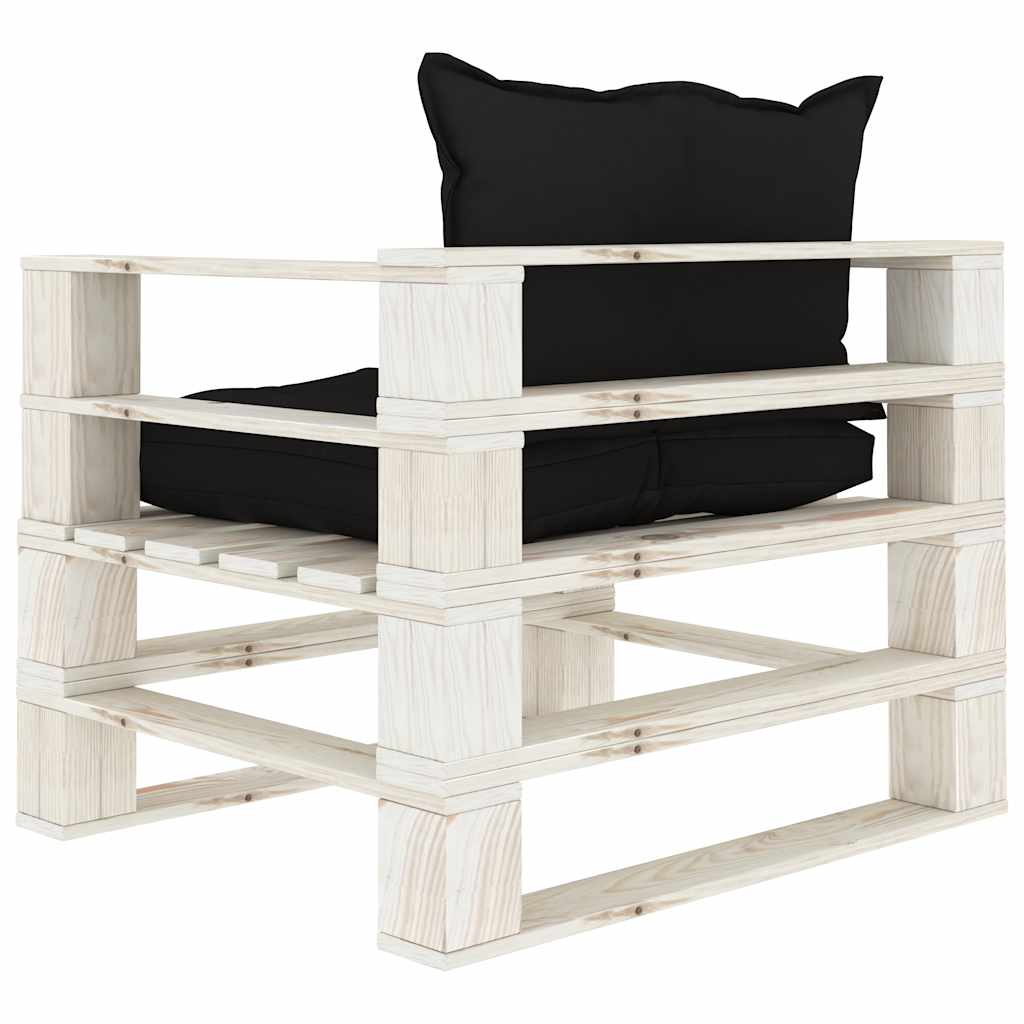 Poltrona da Giardino Pallet con Cuscini Neri in Legno 3052348