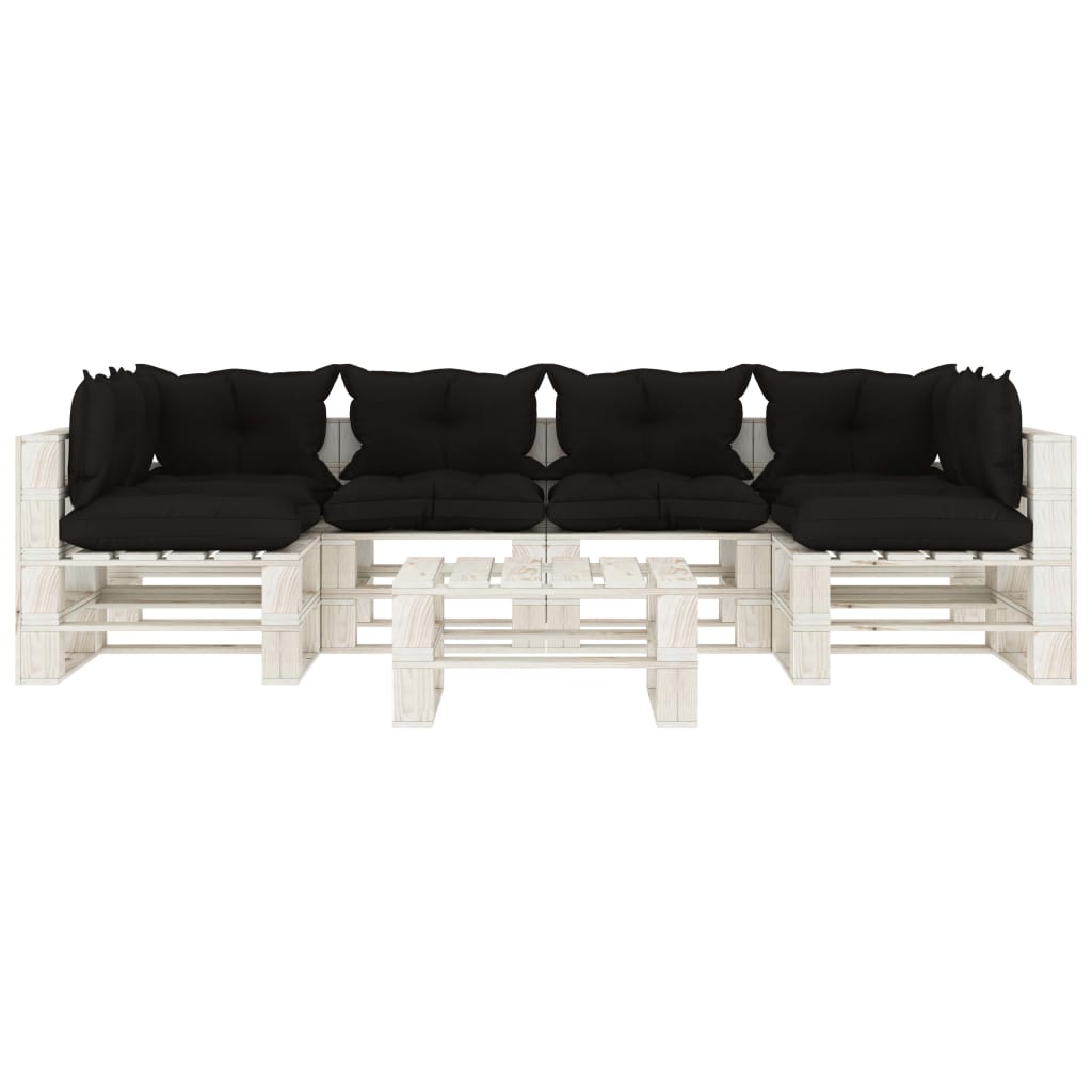 Set Salotto da Giardino su Pallet 7pz con Cuscini Neri in Legno 3052364