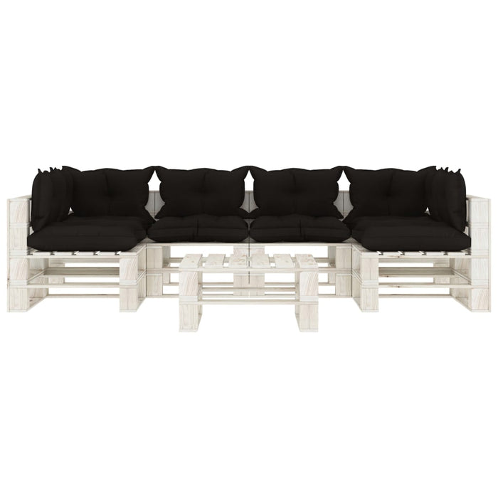 Set Salotto da Giardino su Pallet 7pz con Cuscini Neri in Legno 3052364
