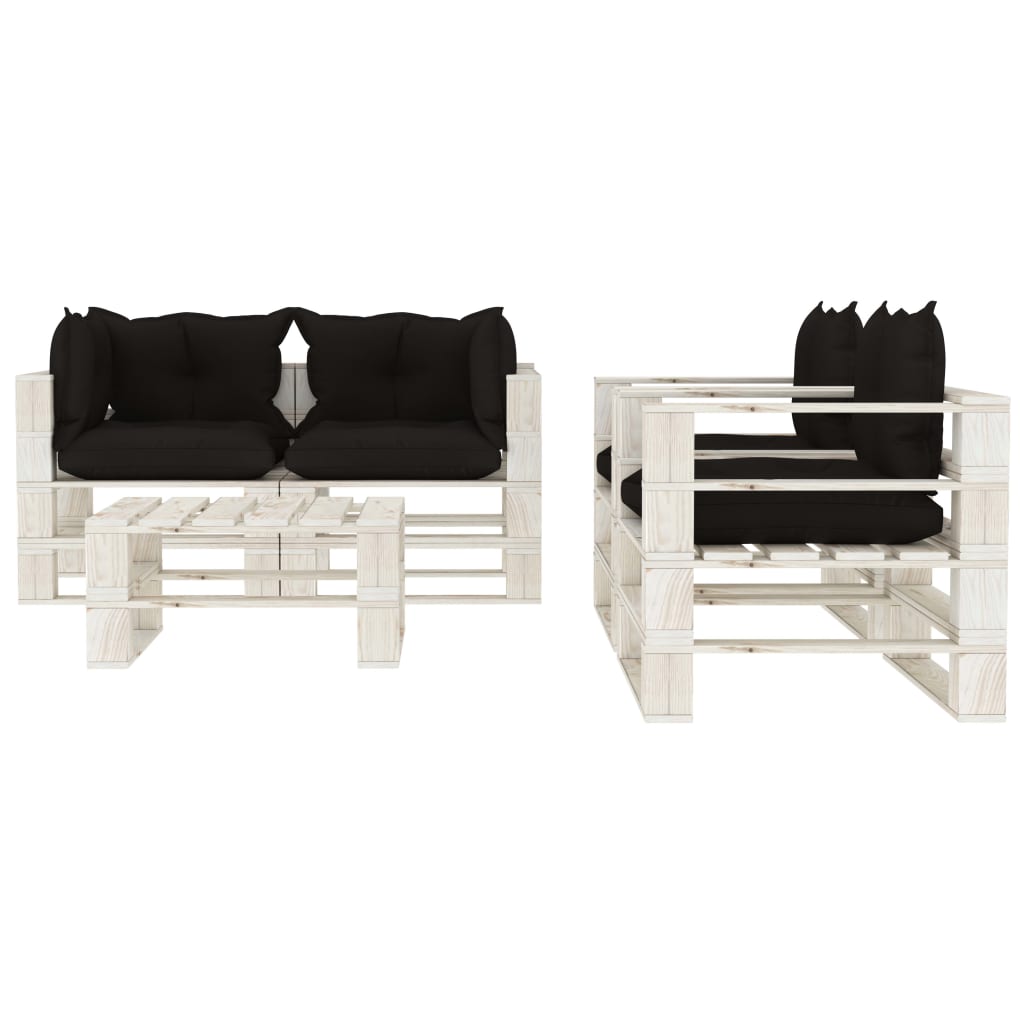 Set Salotto da Giardino su Pallet 5pz con Cuscini Neri in Legno 3052368