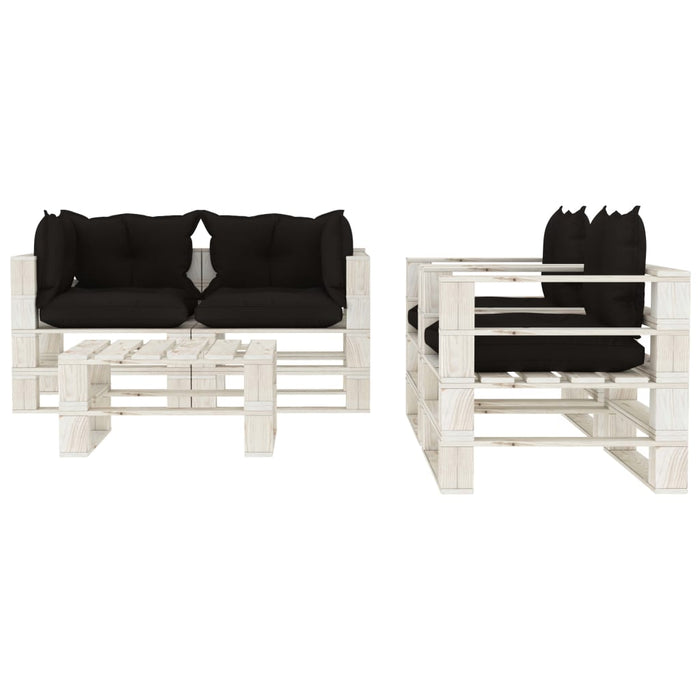 Set Salotto da Giardino su Pallet 5pz con Cuscini Neri in Legno 3052368