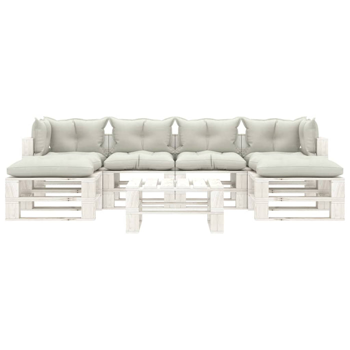 Set Divani da Giardino Pallet 7 pz con Cuscini Beige in Legno 3052435