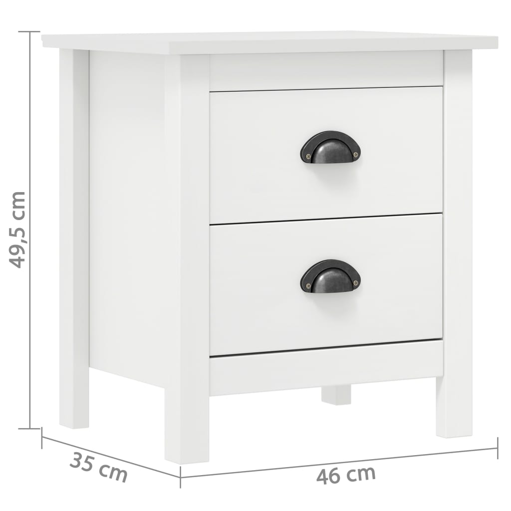 Comodino Hill Bianco 46x35x49,5 cm Legno Massello di Pino 288904