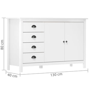 Credenza Hill Bianca 130x40x80 cm in Legno Massello di Pino 288932