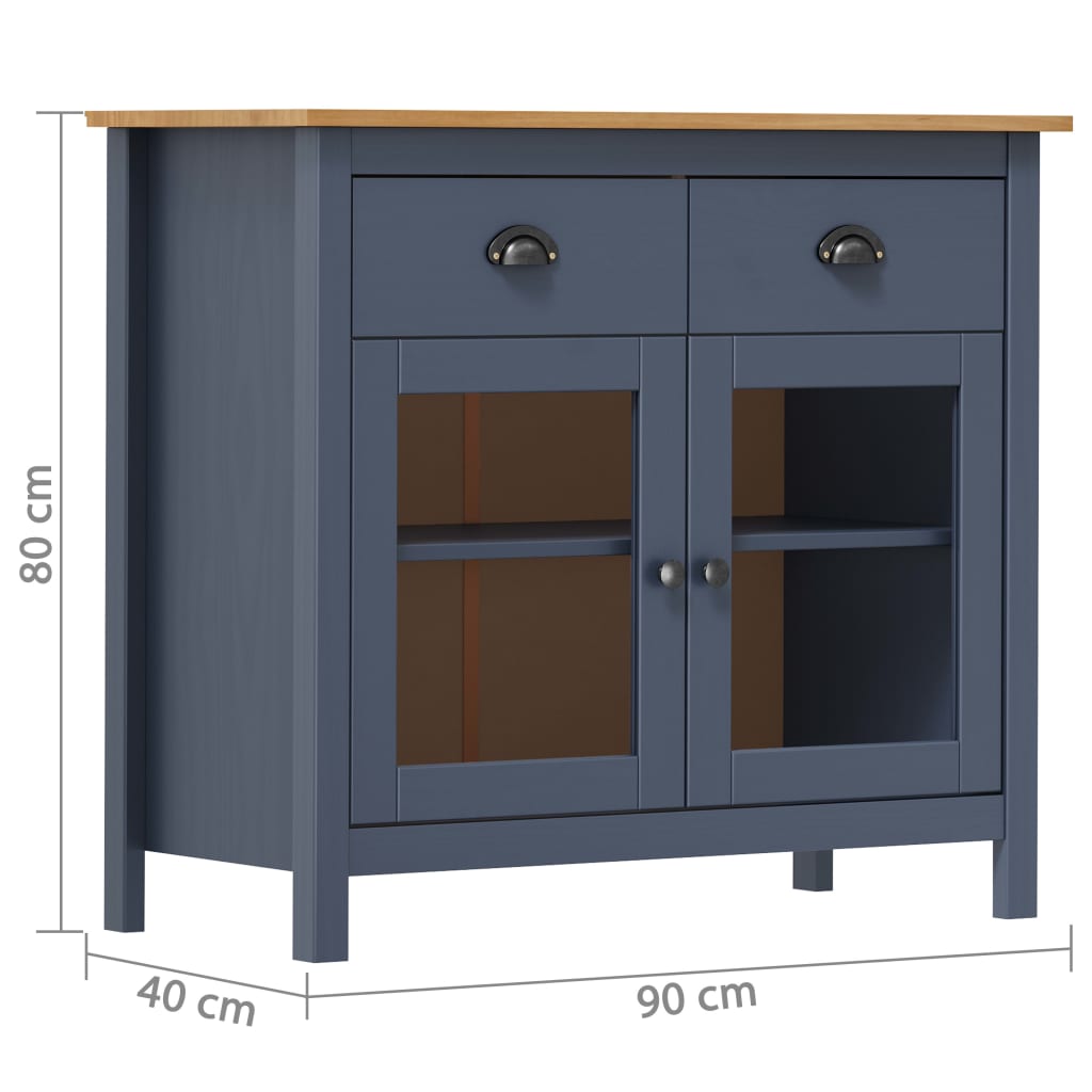 Credenza Hill Grigia 90x40x80 cm in Legno Massello di Pino 288941