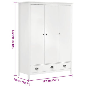 Armadio a 3 Ante Hill Bianco 127x50x170 cm in Legno di Pino 288952