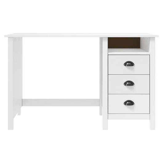 Scrivania tavolo postazione di lavoro mobile per computer studio con 3 cassetti 120 x 50 x 74 cm legno massello di pino bianco 02_0023857