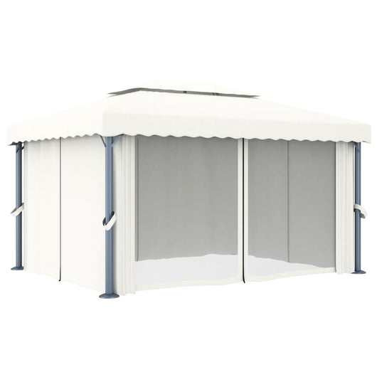 Gazebo con Tende 4x3 cm Bianco Crema Alluminio 3053375