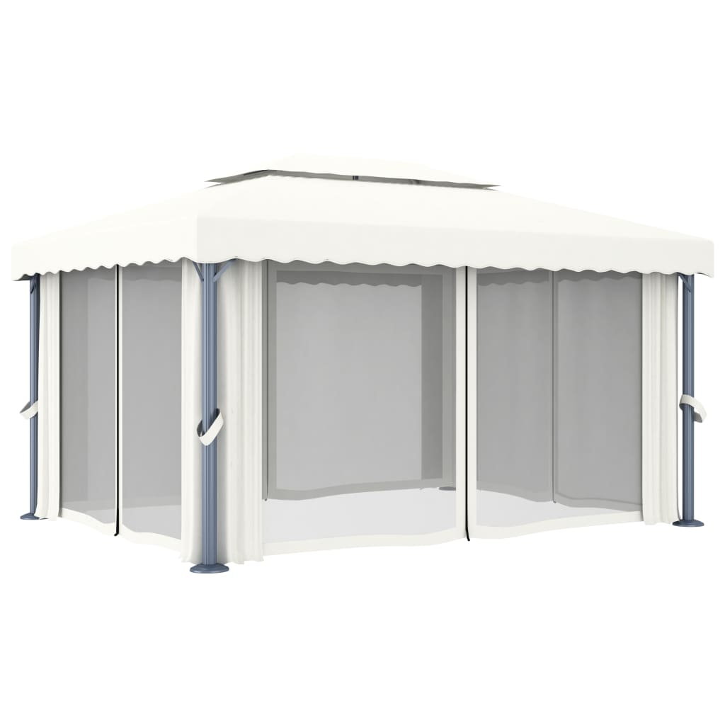 Gazebo con Tende 4x3 cm Bianco Crema Alluminio 3053375