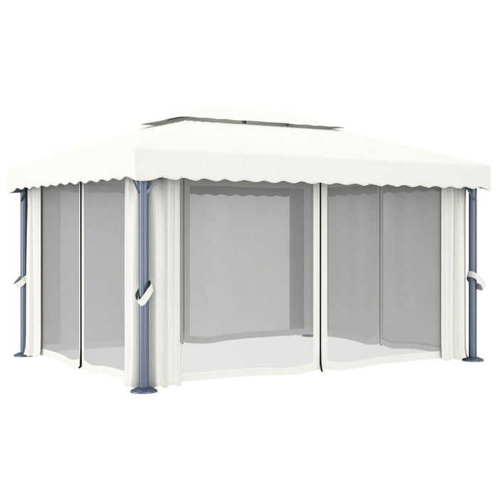 Gazebo con Tende 4x3 cm Bianco Crema Alluminio 3053375