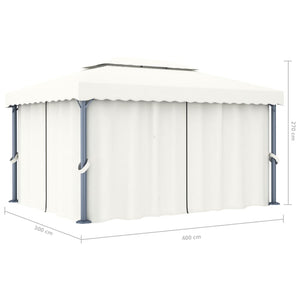 Gazebo con Tende 4x3 cm Bianco Crema Alluminio 3053375