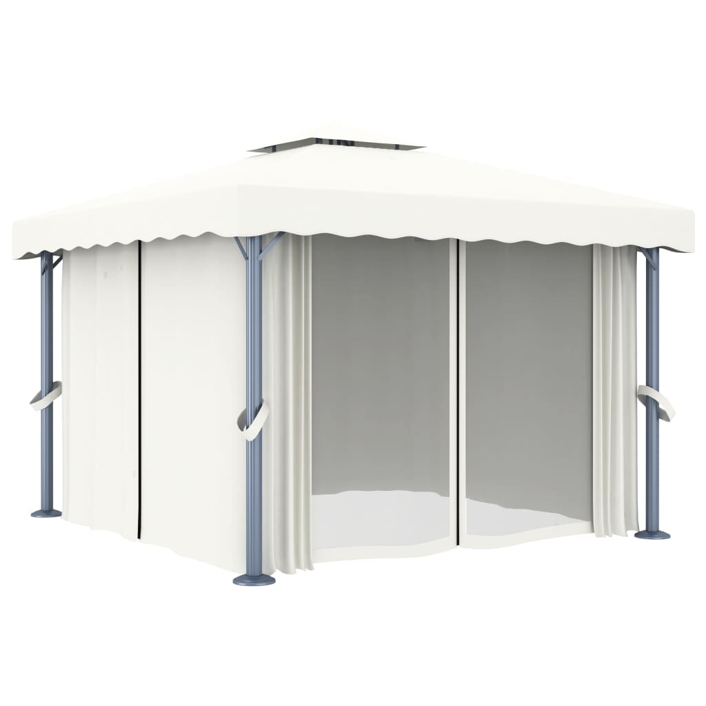 Gazebo con Tende 3x3 cm Bianco Crema Alluminio 3053377