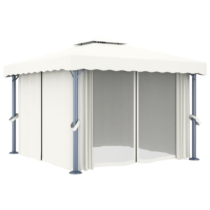 Gazebo con Tende 3x3 cm Bianco Crema Alluminio 3053377