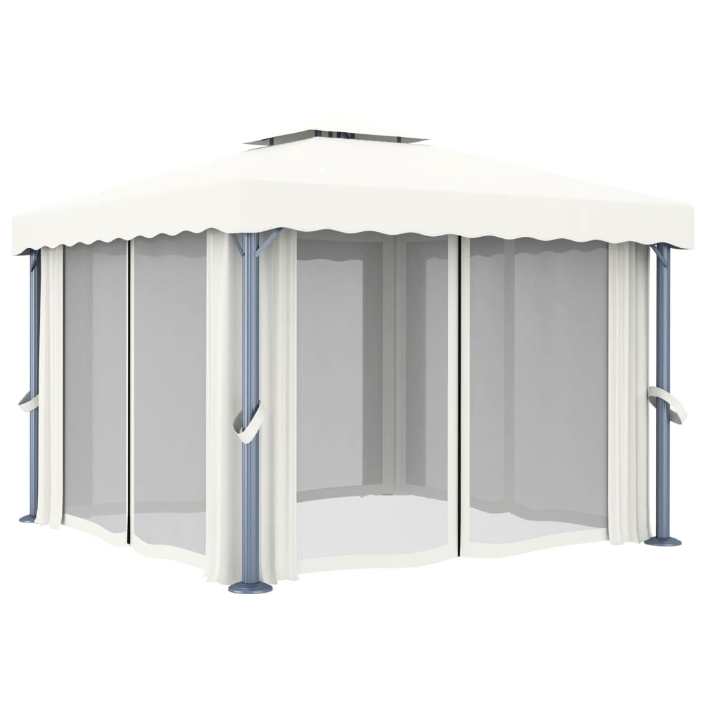Gazebo con Tende 3x3 cm Bianco Crema Alluminio 3053377