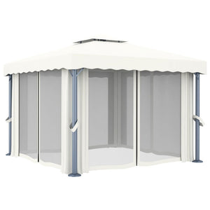 Gazebo con Tende 3x3 cm Bianco Crema Alluminio 3053377