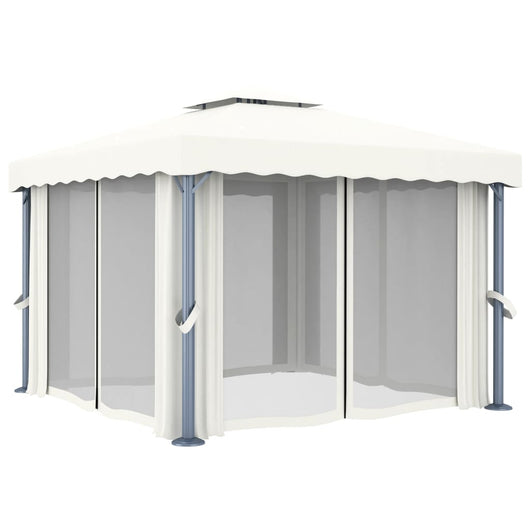 Gazebo con Tende 3x3 cm Bianco Crema Alluminio 3053377