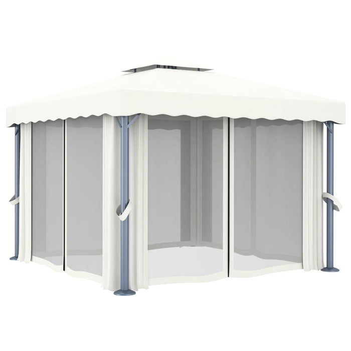 Gazebo con Tende 3x3 cm Bianco Crema Alluminio 3053377