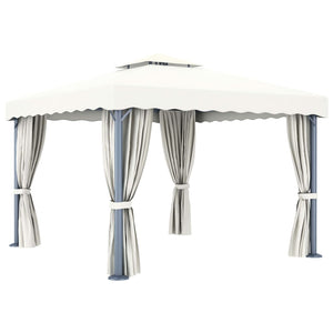 Gazebo con Tende 3x3 cm Bianco Crema Alluminio 3053377