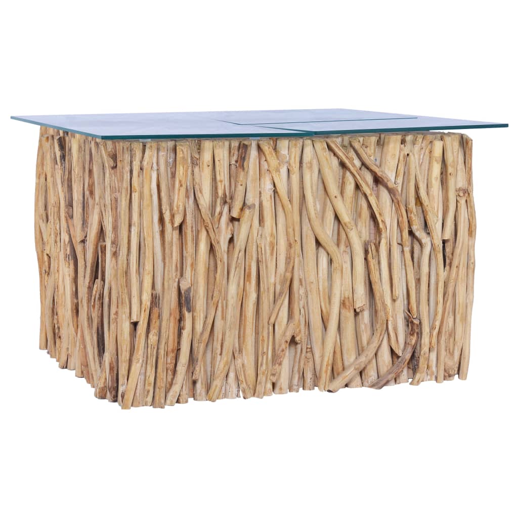 Tavolino da CaffÃ¨ Ripiano in Vetro 66x66x40 cm in Legno di Teak cod mxl 18026