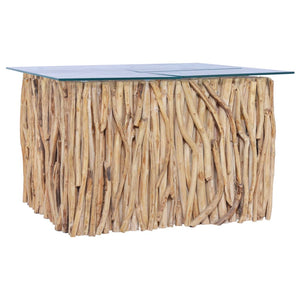 Tavolino da CaffÃ¨ Ripiano in Vetro 66x66x40 cm in Legno di Teak cod mxl 18026