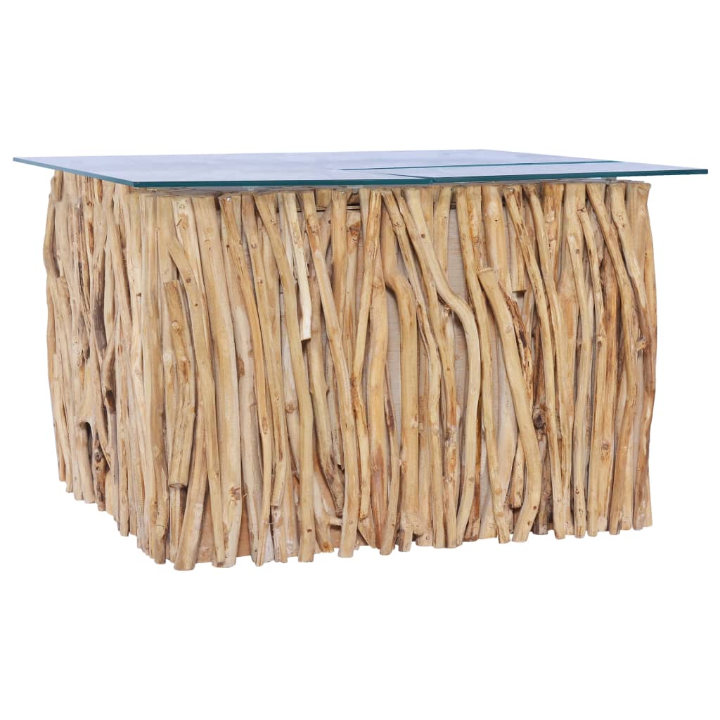 Tavolino da CaffÃ¨ Ripiano in Vetro 66x66x40 cm in Legno di Teak cod mxl 18026